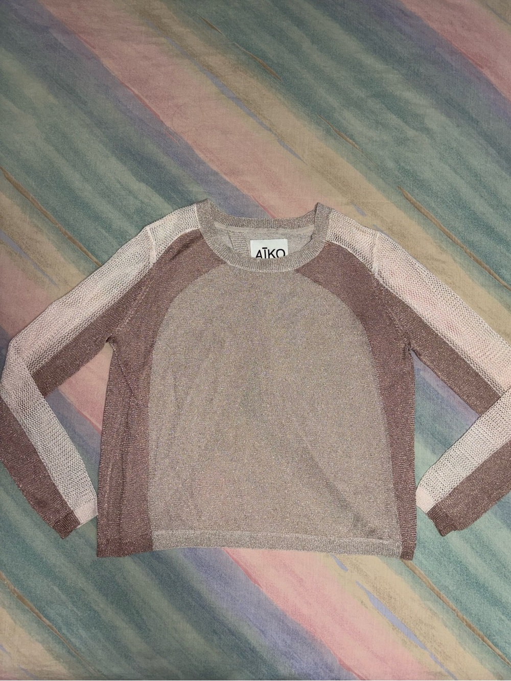 Aiko women’s  Sweater Size L Semi Sheer Knit Open Slit Back
